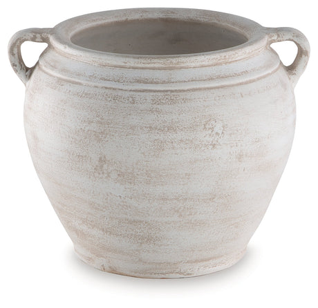 Meadie Distressed White Vase by Ashley at Eve Furniture