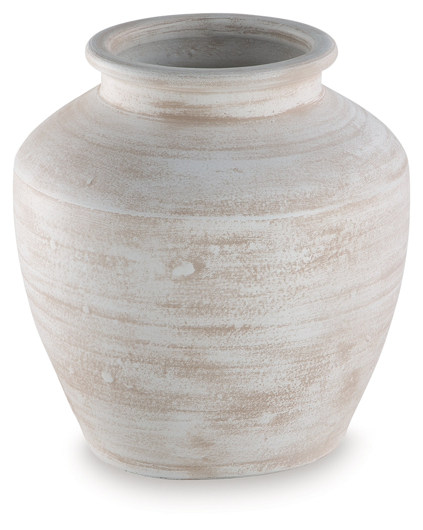 Meadie Distressed White Vase by Ashley at Eve Furniture