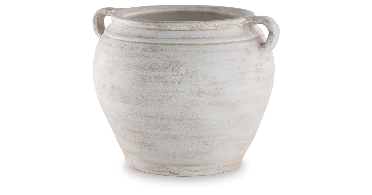 Meadie Distressed White Vase by Ashley at Eve Furniture