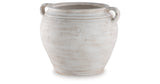 Meadie Distressed White Vase by Ashley at Eve Furniture