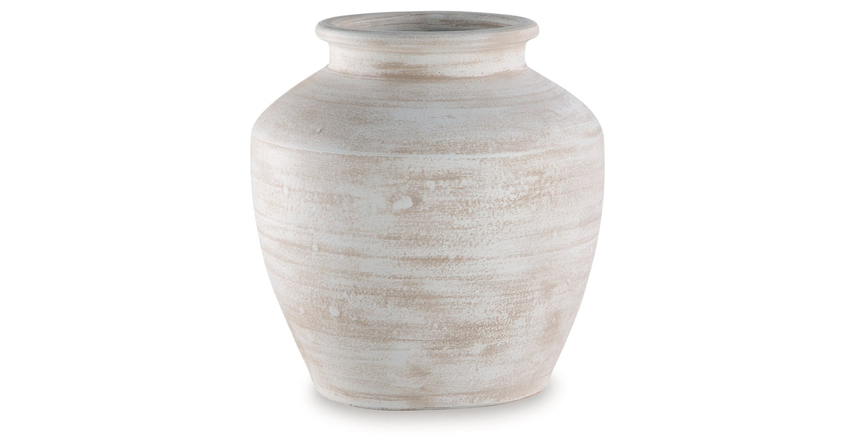 Meadie Distressed White Vase by Ashley at Eve Furniture