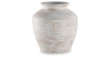 Meadie Distressed White Vase by Ashley at Eve Furniture