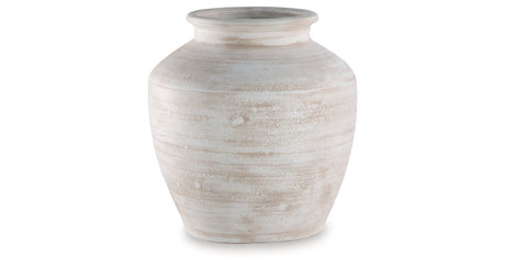 Meadie Distressed White Vase by Ashley at Eve Furniture