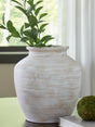 Meadie Distressed White Vase by Ashley at Eve Furniture
