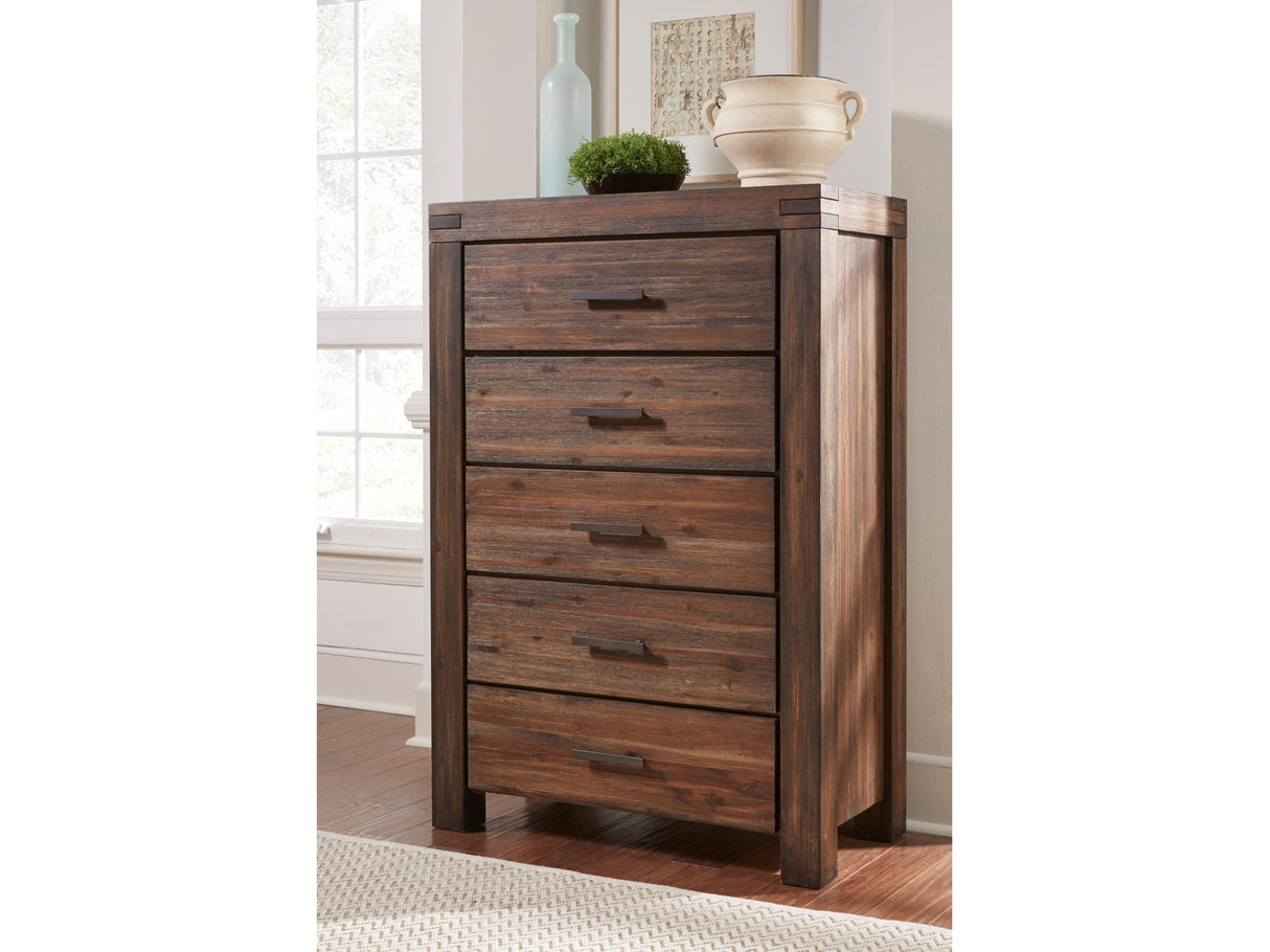 Meadow Five Drawer Solid Wood Chest in Brick Brown by Modus Furniture at Eve Furniture