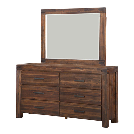 Meadow Six Drawer Solid Wood Dresser in Brick Brown by Modus Furniture at Eve Furniture