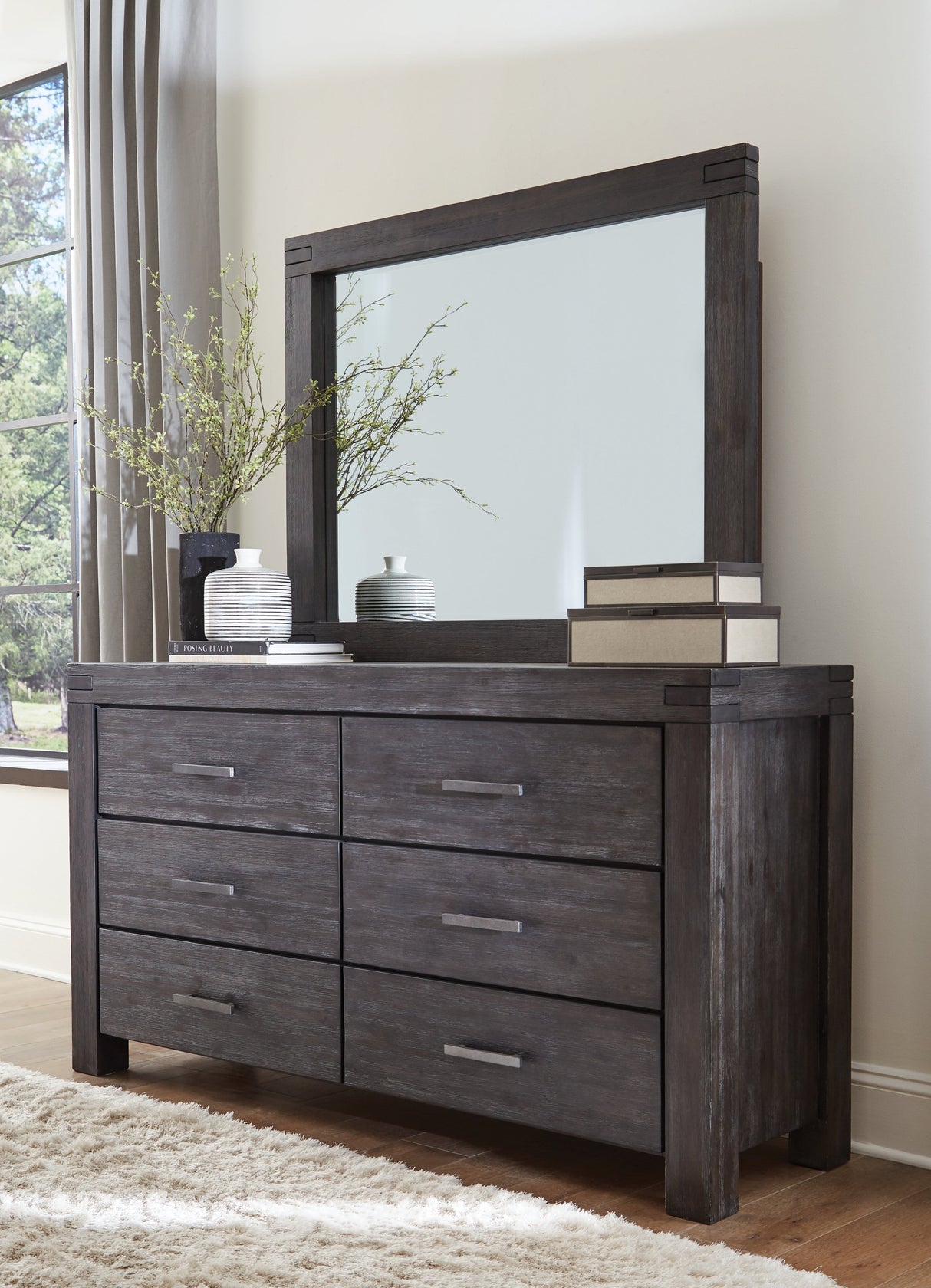 Meadow Six Drawer Solid Wood Dresser in Graphite by Modus Furniture at Eve Furniture