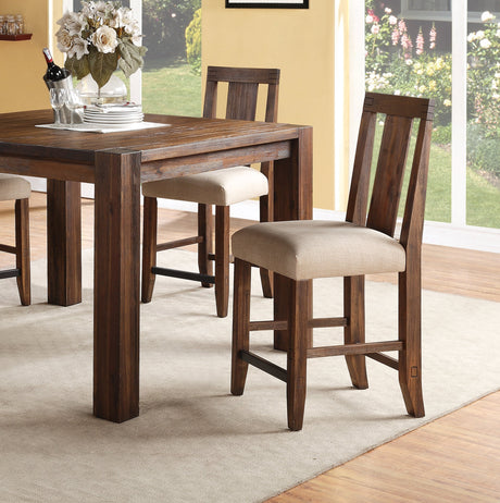 Meadow Solid Wood Upholstered Kitchen Counter Stool in Brick Brown (Set of 2) by Modus Furniture at Eve Furniture