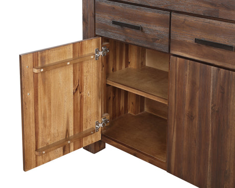 Meadow Three Drawer Three Door Solid Wood Sideboard in Brick Brown by Modus Furniture at Eve Furniture