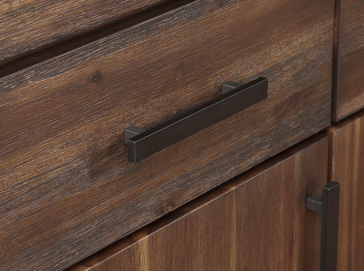 Meadow Three Drawer Three Door Solid Wood Sideboard in Brick Brown by Modus Furniture at Eve Furniture