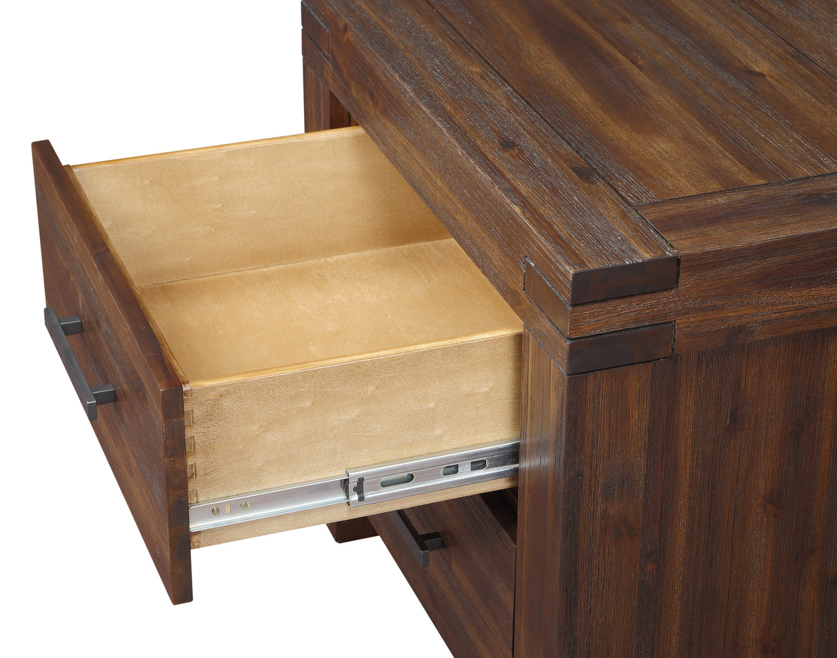 Meadow Two Drawer Solid Wood Nightstand in Brick Brown by Modus Furniture at Eve Furniture