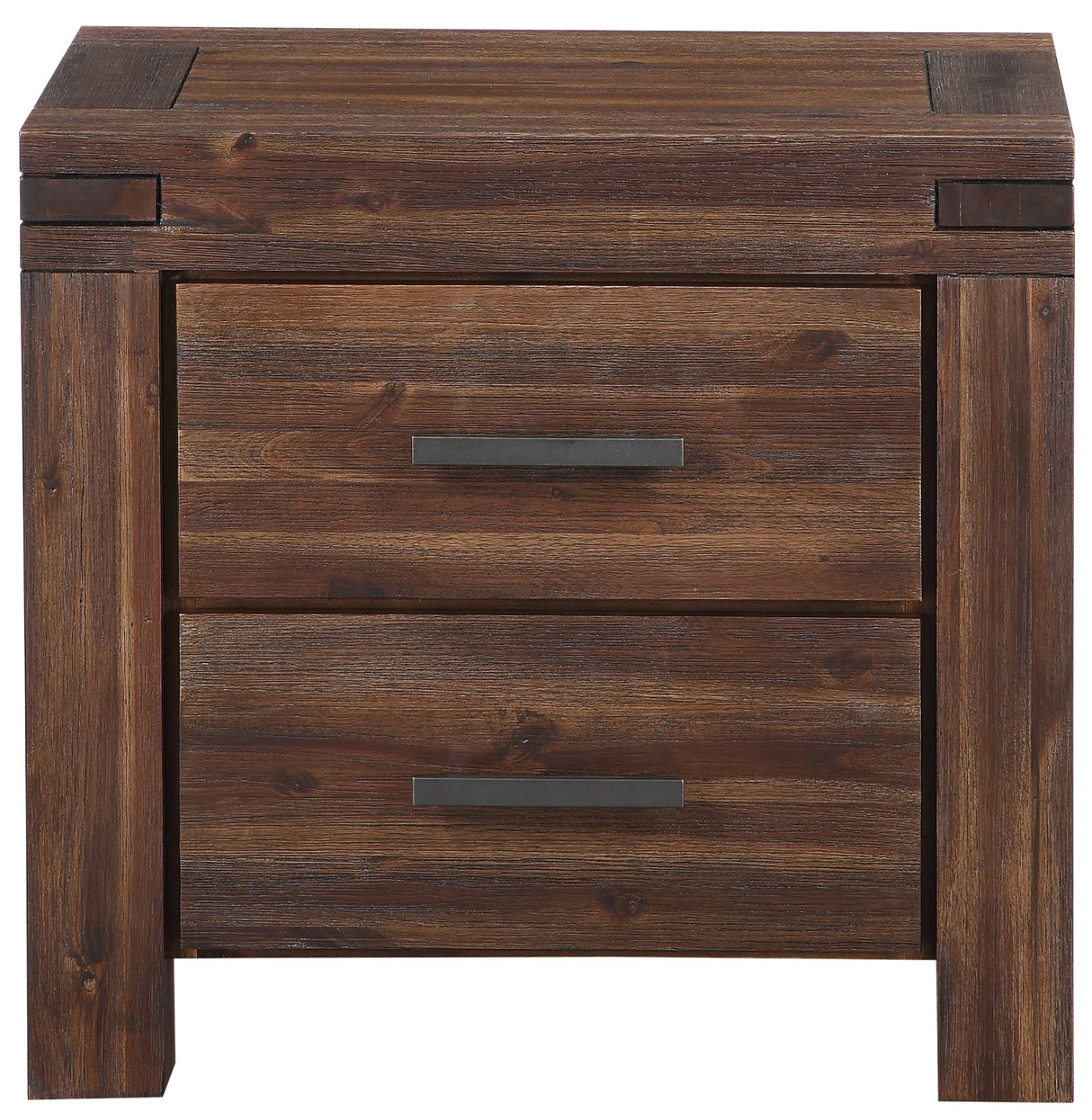 Meadow Two Drawer Solid Wood Nightstand in Brick Brown by Modus Furniture at Eve Furniture