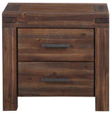 Meadow Two Drawer Solid Wood Nightstand in Brick Brown by Modus Furniture at Eve Furniture