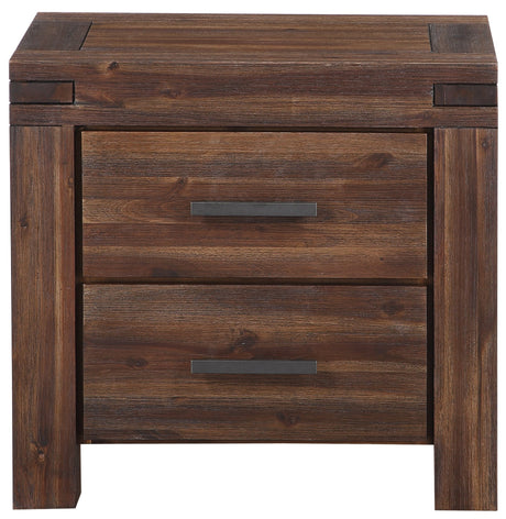 Meadow Two Drawer Solid Wood Nightstand in Brick Brown by Modus Furniture at Eve Furniture