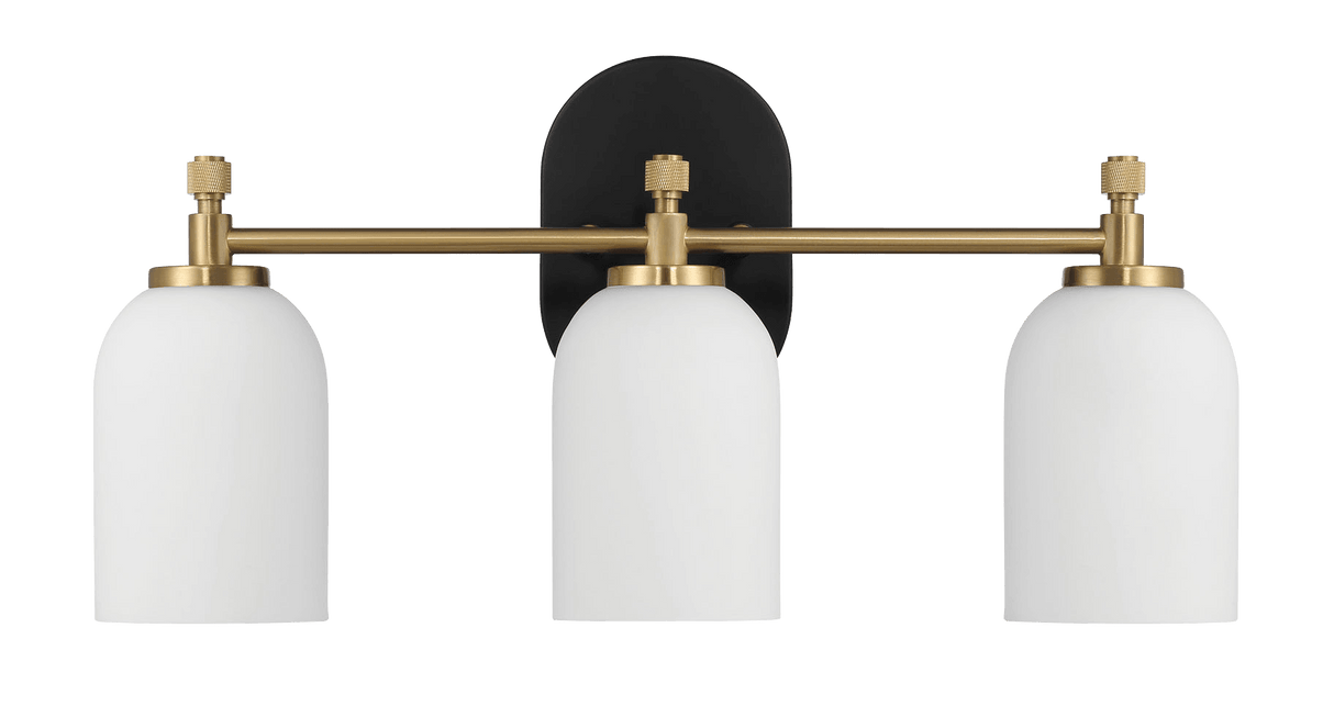 Meadows Three Lights Vanity Brushed Gold Bathroom Wall Light for Bathroom Over Mirror 20.5"W × 10.125"H × 5.5"E with White Frosted Glass