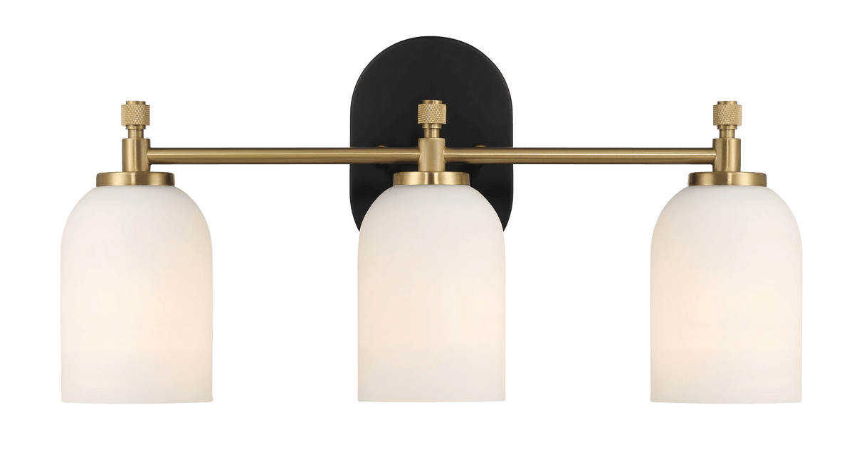 Meadows Three Lights Vanity Brushed Gold Bathroom Wall Light for Bathroom Over Mirror 20.5"W × 10.125"H × 5.5"E with White Frosted Glass