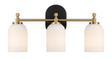 Meadows Three Lights Vanity Brushed Gold Bathroom Wall Light for Bathroom Over Mirror 20.5"W × 10.125"H × 5.5"E with White Frosted Glass