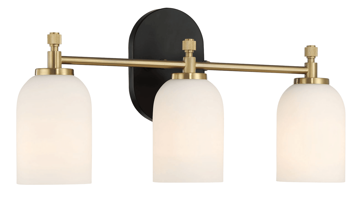 Meadows Three Lights Vanity Brushed Gold Bathroom Wall Light for Bathroom Over Mirror 20.5"W × 10.125"H × 5.5"E with White Frosted Glass