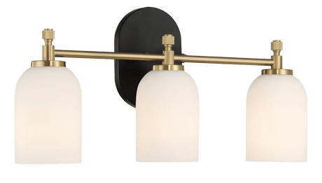 Meadows Three Lights Vanity Brushed Gold Bathroom Wall Light for Bathroom Over Mirror 20.5"W × 10.125"H × 5.5"E with White Frosted Glass