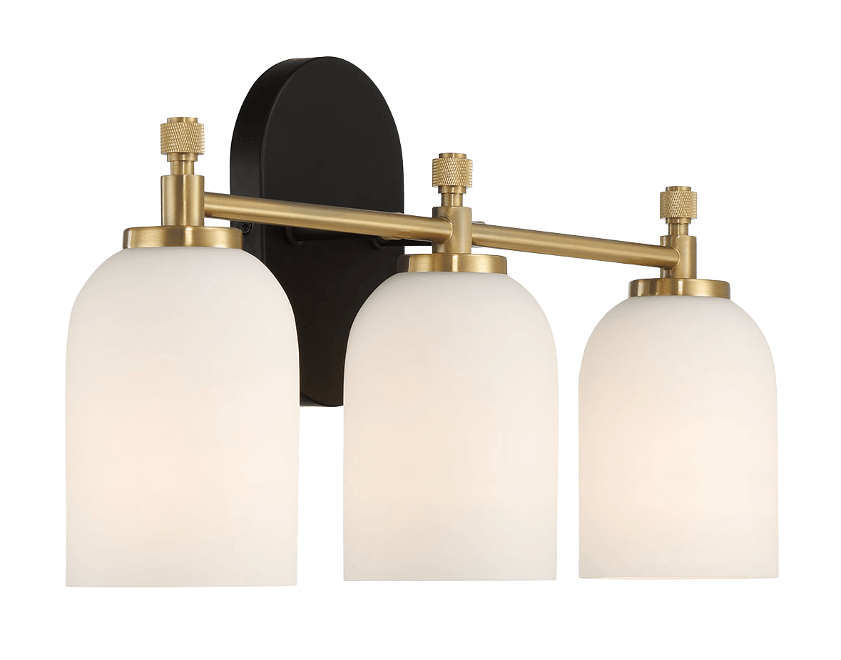 Meadows Three Lights Vanity Brushed Gold Bathroom Wall Light for Bathroom Over Mirror 20.5"W × 10.125"H × 5.5"E with White Frosted Glass