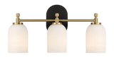 Meadows Three Lights Vanity Brushed Gold Bathroom Wall Light for Bathroom Over Mirror 20.5"W × 10.125"H × 5.5"E with White Frosted Glass by Ashcroft Furniture at Eve Furniture