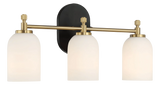 Meadows Three Lights Vanity Brushed Gold Bathroom Wall Light for Bathroom Over Mirror 20.5"W × 10.125"H × 5.5"E with White Frosted Glass by Ashcroft Furniture at Eve Furniture
