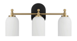 Meadows Three Lights Vanity Brushed Gold Bathroom Wall Light for Bathroom Over Mirror 20.5"W × 10.125"H × 5.5"E with White Frosted Glass by Ashcroft Furniture at Eve Furniture