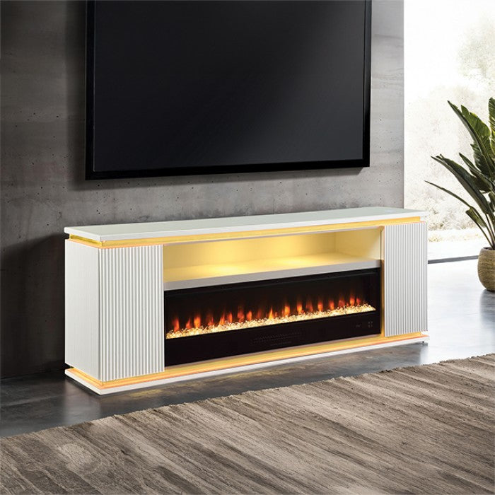 Medea White TV Stand w/ Heater by Furniture of America at Eve Furniture