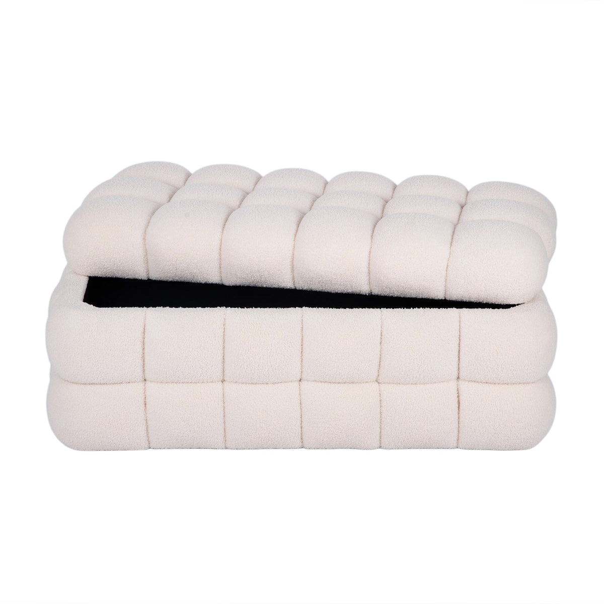 Anita 39" Faux Shearling Storage Bench With Reversible Tray Top