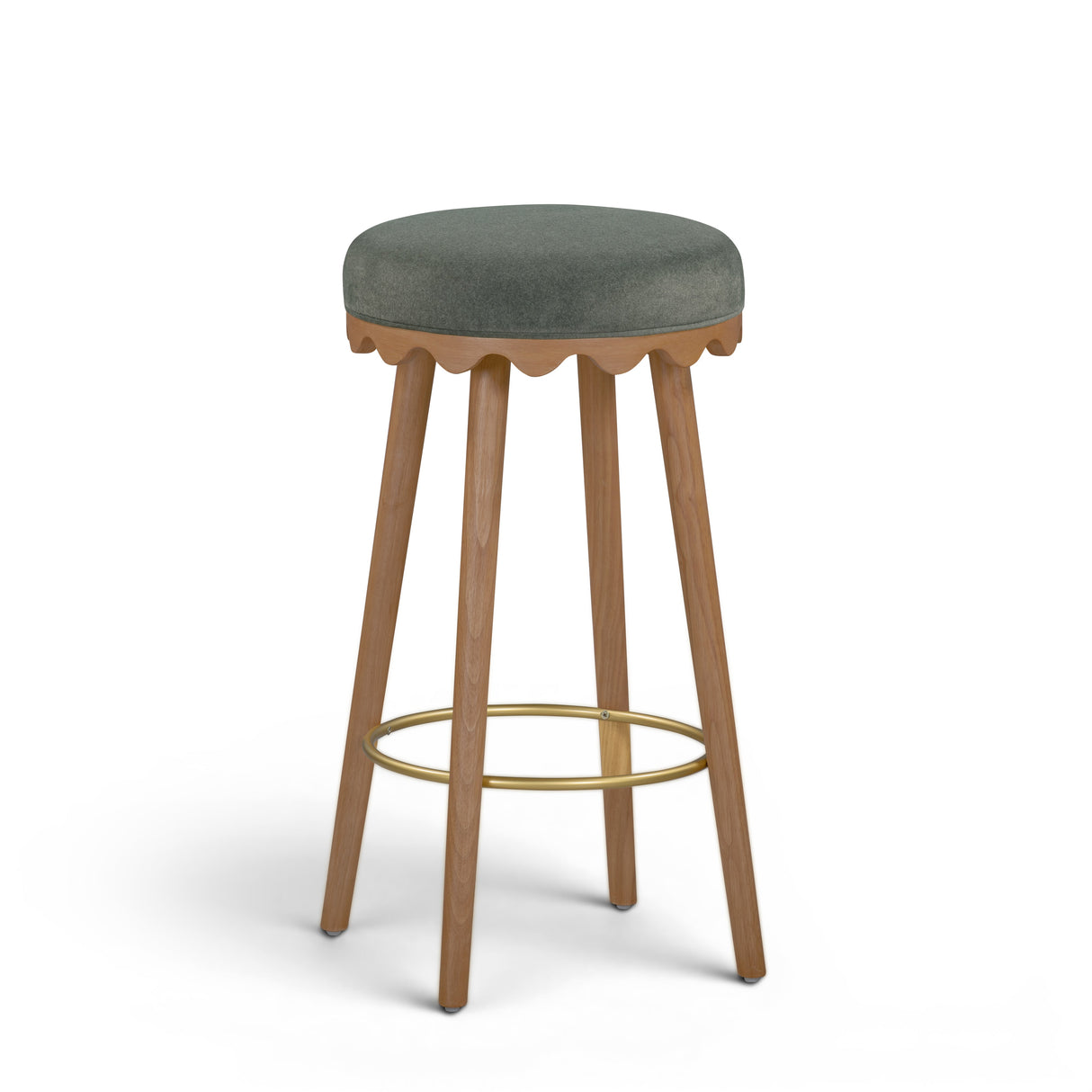 Oodle Green Performance Vegan Mohair Light Walnut Bar Stool by TOV Furniture at Eve Furniture