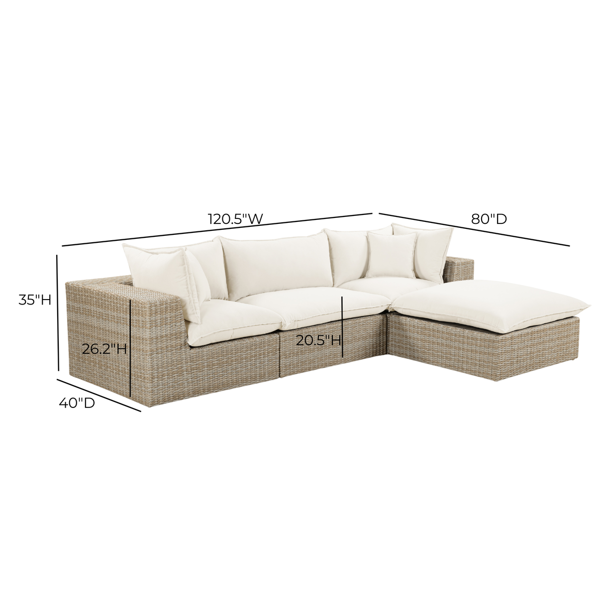 Cali 4-Piece Performance Fabric & Wicker Outdoor Sectional by TOV Furniture at Eve Furniture