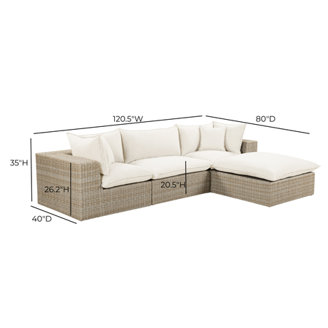 Cali 4-Piece Performance Fabric & Wicker Outdoor Sectional by TOV Furniture at Eve Furniture