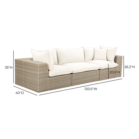 Cali 120" Performance Fabric & Wicker Outdoor Sofa by TOV Furniture at Eve Furniture