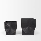 Medina Antiqued Black Metal Planters (Set of 2) by Mercana at Eve Furniture