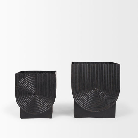 Medina Antiqued Black Metal Planters (Set of 2) by Mercana at Eve Furniture