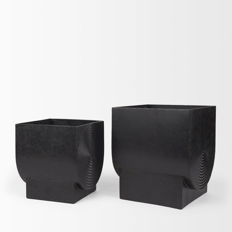 Medina Antiqued Black Metal Planters (Set of 2) by Mercana at Eve Furniture