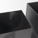 Medina Antiqued Black Metal Planters (Set of 2) by Mercana at Eve Furniture