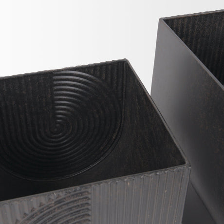 Medina Antiqued Black Metal Planters (Set of 2) by Mercana at Eve Furniture