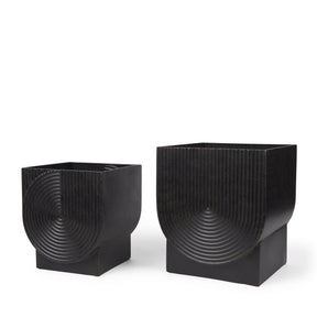 Medina Antiqued Black Metal Planters (Set of 2) by Mercana at Eve Furniture