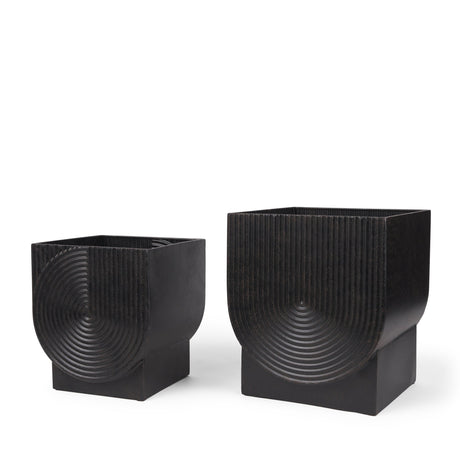 Medina Antiqued Black Metal Planters (Set of 2) by Mercana at Eve Furniture