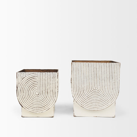 Medina Off White w/ Gold Antiquing Metal Planters (Set of 2) by Mercana at Eve Furniture