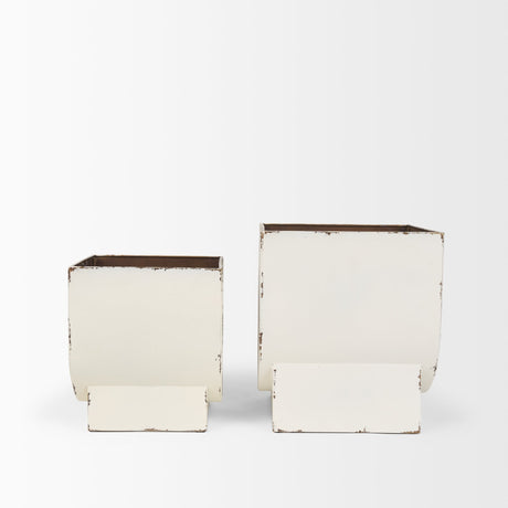 Medina Off White w/ Gold Antiquing Metal Planters (Set of 2) by Mercana at Eve Furniture