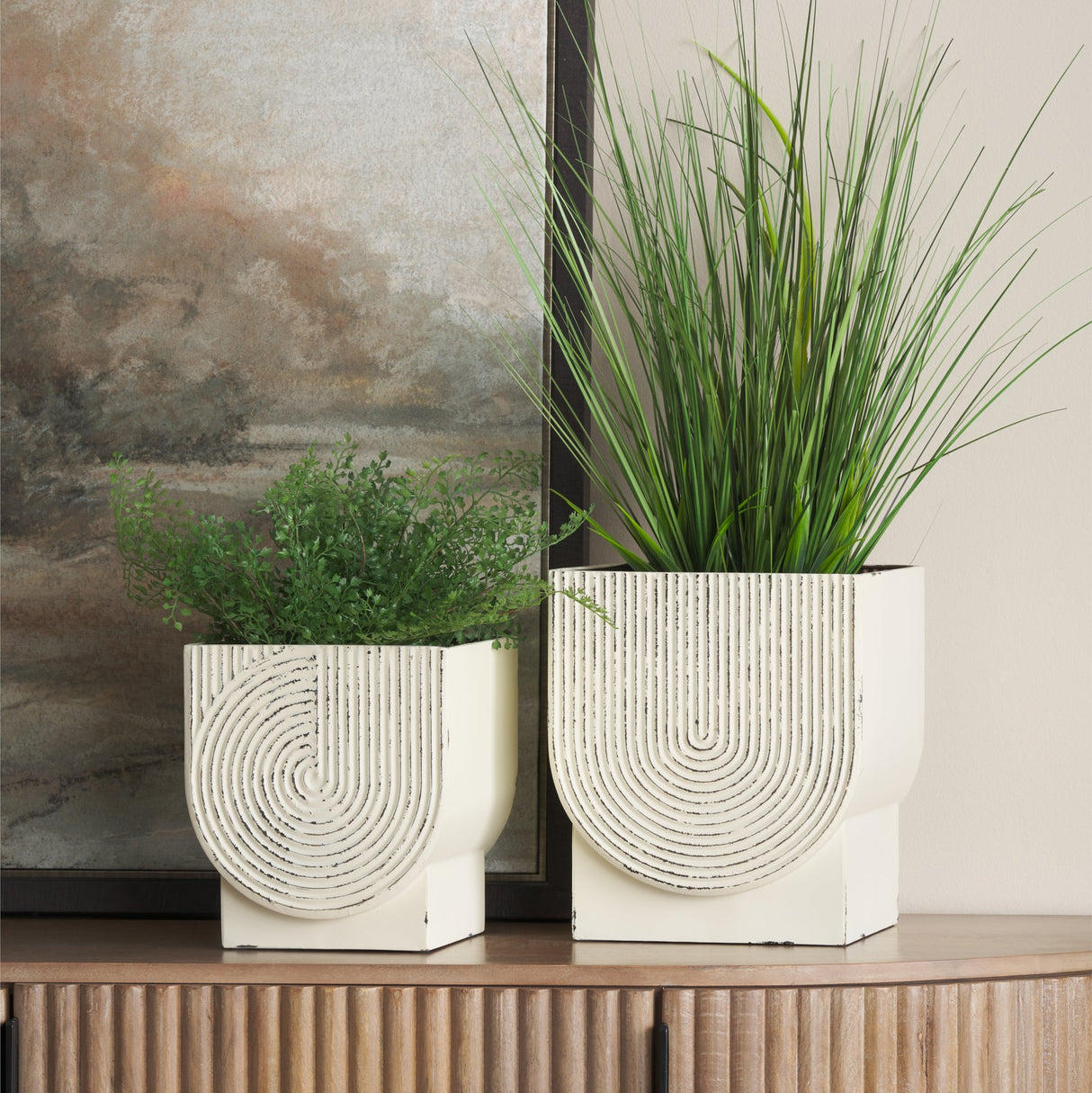 Medina Off White w/ Gold Antiquing Metal Planters (Set of 2) by Mercana at Eve Furniture