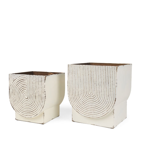 Medina Off White w/ Gold Antiquing Metal Planters (Set of 2) by Mercana at Eve Furniture