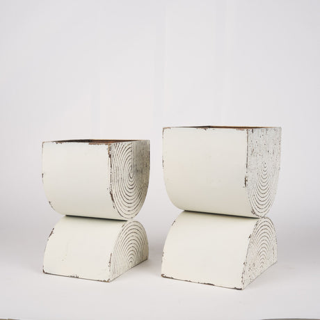 Medina Off White w/ Gold Antiquing Tall Metal Planters (Set of 2) by Mercana at Eve Furniture