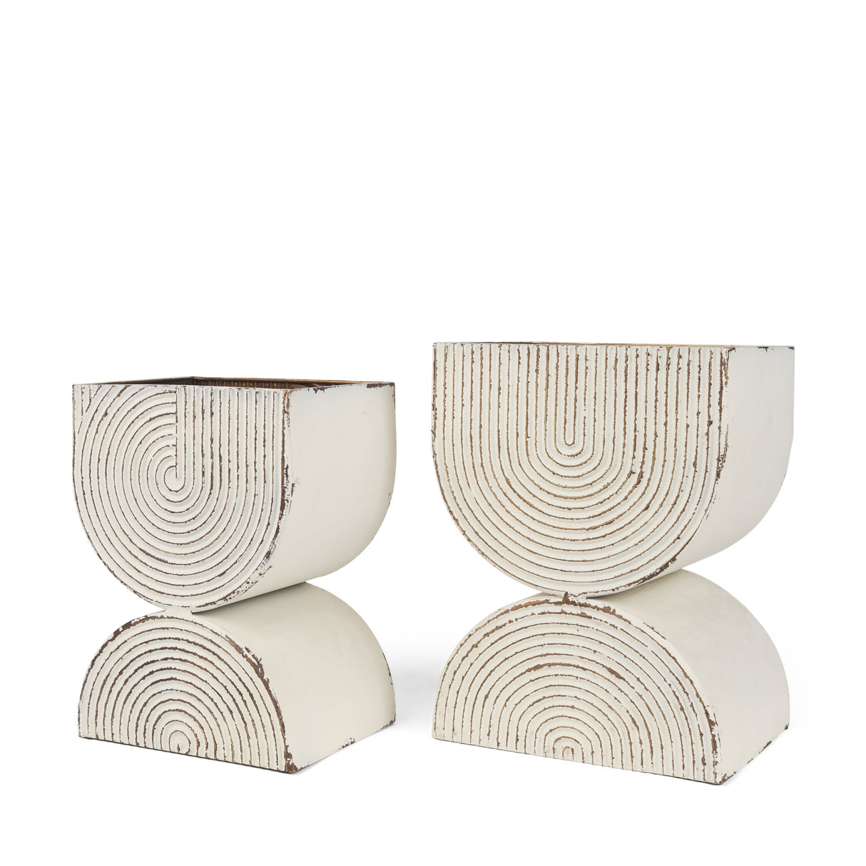 Medina Off White w/ Gold Antiquing Tall Metal Planters (Set of 2) by Mercana at Eve Furniture