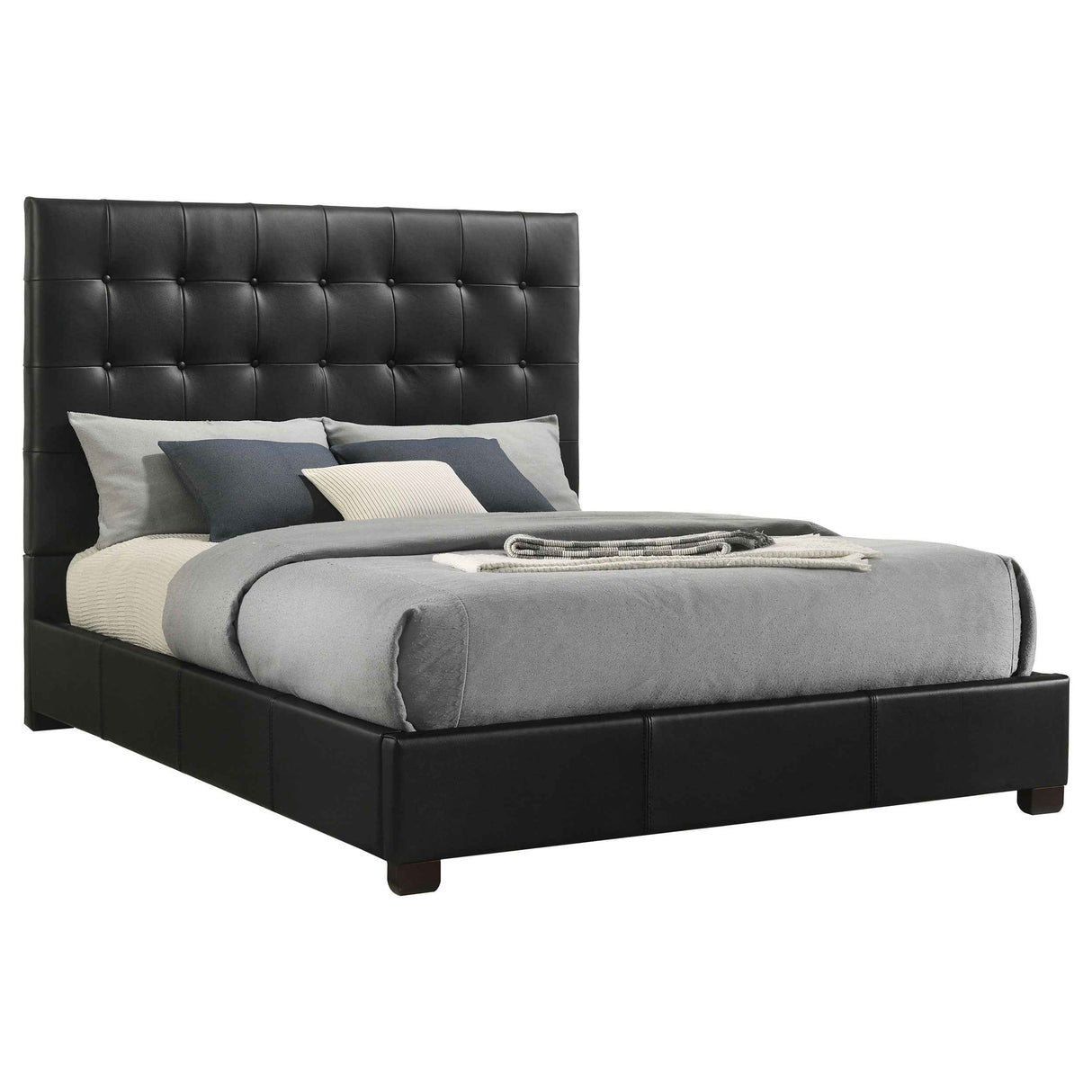 Medley Black Genuine Leather Queen Panel Platform Bed by Coaster at Eve Furniture