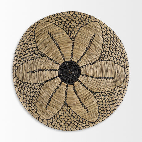 Mekhi Light Brown Seagrass W/Black String Round Wall Hanging Plate by Mercana at Eve Furniture