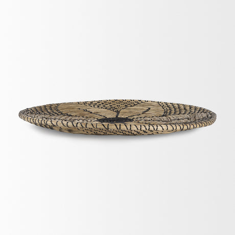 Mekhi Light Brown Seagrass W/Black String Round Wall Hanging Plate by Mercana at Eve Furniture