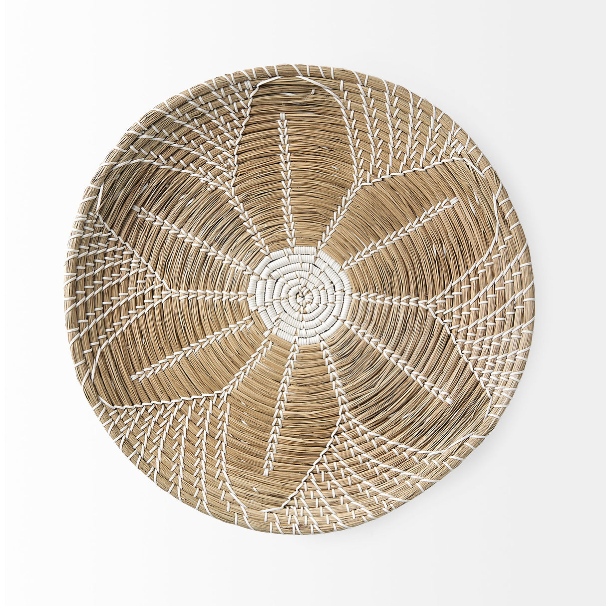 Mekhi Light Brown Seagrass W/White String Round Wall Hanging Plate by Mercana at Eve Furniture